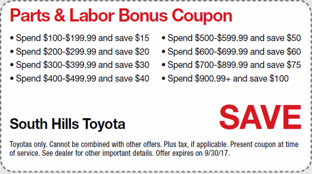 South Hills Parts & Labor Bonus Coupon Western Pennsylvania Toyota